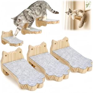 Percha de madera para gatos montada en la pared con tapete antideslizante para gatos, diseño sólido de 1 nivel, superficie antideslizante - Product Image 1