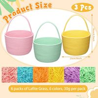 Panier de Pâques tressé en corde de coton avec poignée, vide, pour cadeaux, idéal pour la chasse aux œufs et les fournitures de fête, vente en gros