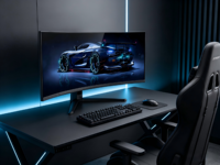 Moniteur de jeu incurvé LCD 4K 44,5 pouces 5 ms 240 Hz avec écran PC anti-lumière bleue et support réglable en hauteur et rotatif