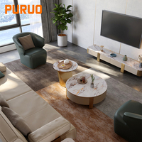 Mobilier de salon PURUO Table basse unique en forme d'acier inoxydable avec dessus en marbre artificiel de style européen