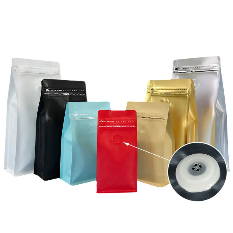 Sacos de café personalizados sacos de café biodegradáveis com fundo plano saco de grãos de café 150g 250g com válvula