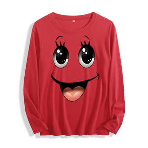 Women's Long Sleeve <b>T</b>-<b>Shirt</b> in Soft Fabric with <b>Cute</b> Big-Eyed Smile Graphic Available in Multiple Colors - Product Image 3