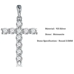 Colgante de Cruz con diamantes de moissanita, joyería de estilo Hip Hop, Plata de Ley 925, VVS