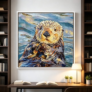 Peinture à l'huile Impasto sur toile, motif loutre marine, portrait animal texturé encadré, décoration murale pour salon, café, hôtel - Product Image 4
