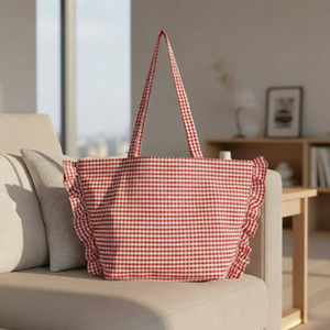 Nouveau sac de <span class=keywords><strong>shopping</strong></span> personnalisé <span class=keywords><strong>à</strong></span> carreaux rouges, écologique, portable, grande capacité, pour un usage quotidien, sacs fourre-tout pour femmes - Product Image 3