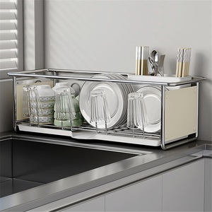 Home <b>Kitchen</b> Stainless Steel Non-Folding Double Tier Towel Storage <b>Rack</b> with Waterproof Design Modern Standing Rectangle Shape - Product Image 1