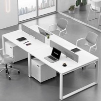 Bureau de personnel de bureau moderne et simple, poste de travail à cloisonnement pour quatre personnes, en PVC, pliable, avec tiroir verrouillable