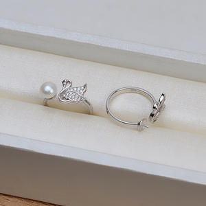 Bague ouverte en argent S925 faite à la main, motif cygne, accessoire de mode pour femme, rhodié, tailles 6-8, avec support pour perle de cheveux ou perle de culture, 1452 - Product Image 3
