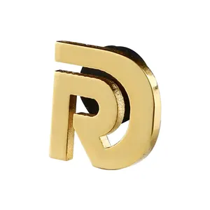 Factory Custom Logo Initial Letters Emblem Brooch Design Your Own Shiny Gold Silver Name Tag Metal Lapel Pins For Women Man