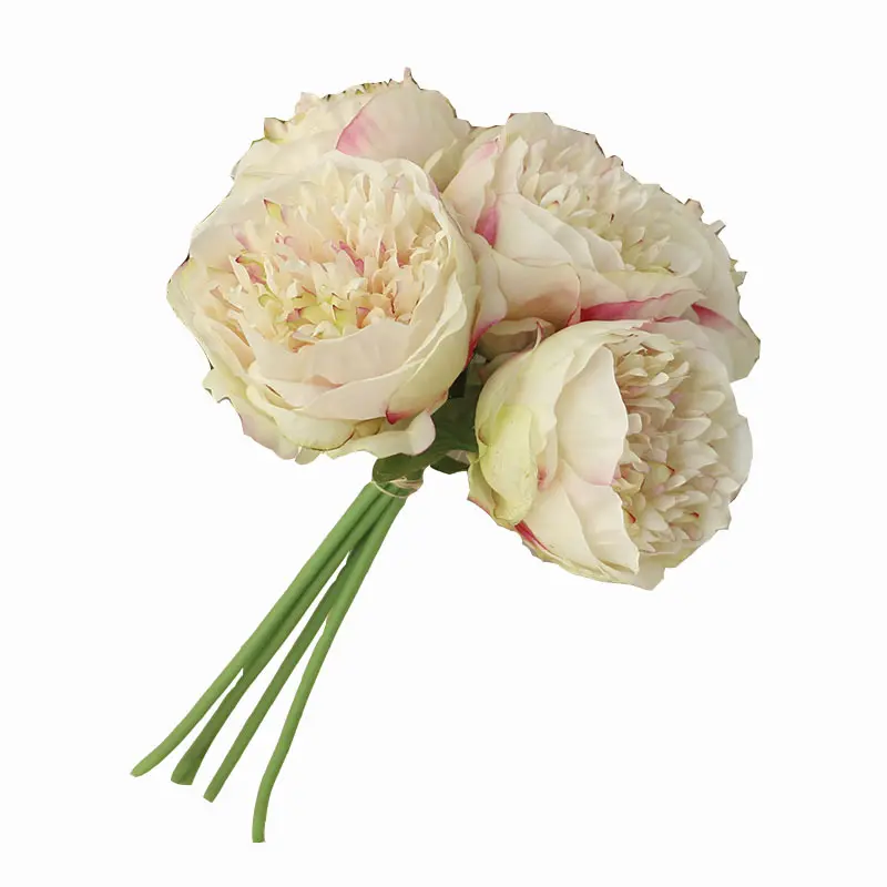 Amazon Hot Sell 5 Heads Artificial Peony Bunch Faux Silk Flower Leaf Home Office Wedding Party Festival Bar Decor