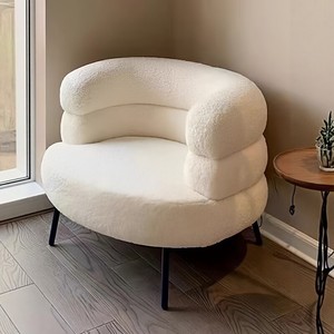 Cream-Style Modern Contemporary Minimalist Lambswool Cozy Lazy Casual <b>Chair</b> Sponge Latex Filled Legs Metal for - Product Image 5