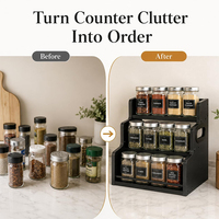 El Mejor Estante Organizador de Especias de Bambú Negro de 3 Niveles para Cocina, Soporte para Almacenamiento de Condimentos