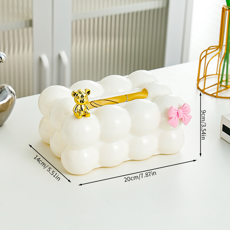 กล่องทิชชู่มาร์ชเมลโลว์ PP พร้อมโบว์หมีสีทอง