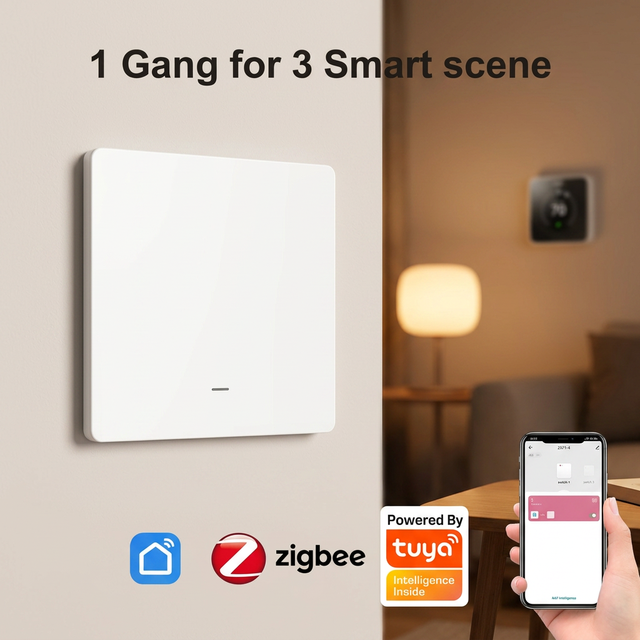 Tuya Larkkey Smart Wireless Zigbee Battery Switch PC Material Remote Control Scene Setting Auto