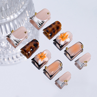 Faux ongles de luxe faits à la main en forme de bec de canard, 10 pièces, réutilisables, en acrylique, pour enfants, motif carré artificiel