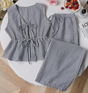 Set 2-Potong Wanita RUICHI Musim Panas dengan Atasan Tank Top Bergaris dan Celana Longgar Berikat Pinggang untuk Pakaian Santai - Product Image 3