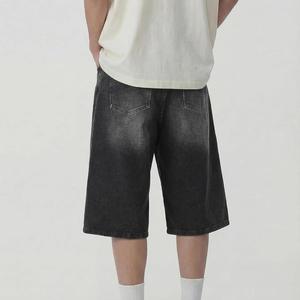 Shorts de Mezclilla Negros para Hombre, Corte Recto, Cintura Media, Lavado a la Piedra, Algodón, Casuales, para Verano - Product Image 2