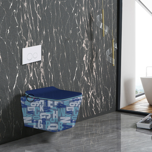 WC suspendu mural décoratif en céramique dorée, bleu de luxe, pour salle de bain, par les fabricants - Product Image 2