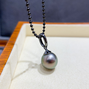 Colgante de Plata de Ley S925, Accesorio para DIY, Base Vacía para Collar Negro con Cuentas Redondas de 9-15 mm, Tamaño 31 para Collares de Perlas - Product Image 4