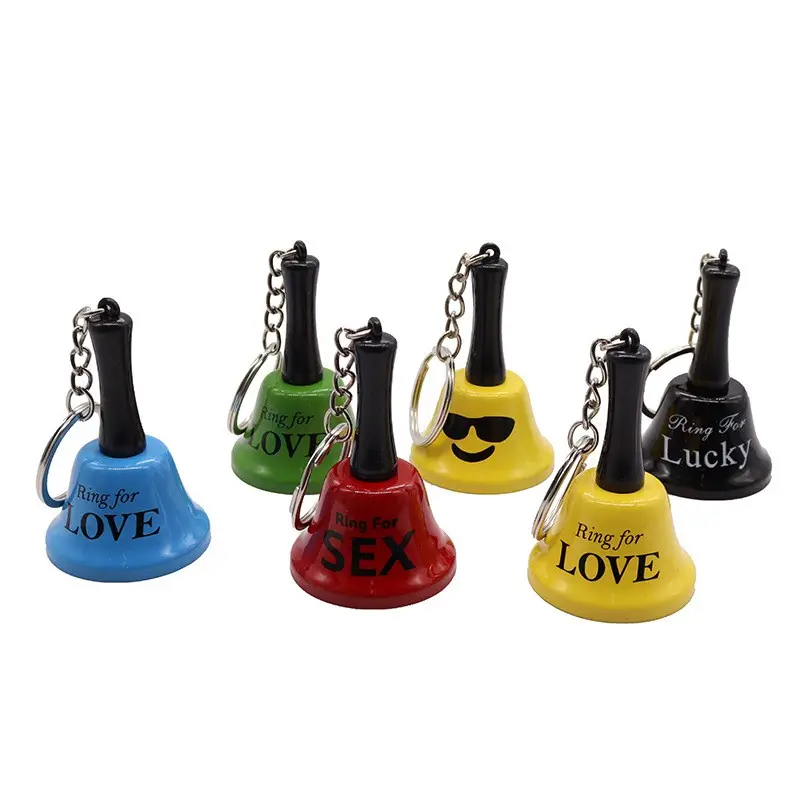 Aangepaste Bruiloft Klokken Opknoping Diner Bells Mini Metalen Call Hand Bell Met Sleutelhanger