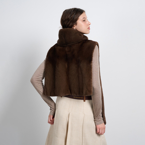 Gilet Sciarpa Monopetto Reversibile in Pelliccia di <span class=keywords><strong>Visone</strong></span> 100% Non Tessuta, Lusso Eco-Friendly, Casual Corto con Collo Alto, Indossabile in Due Modi - Product Image 6
