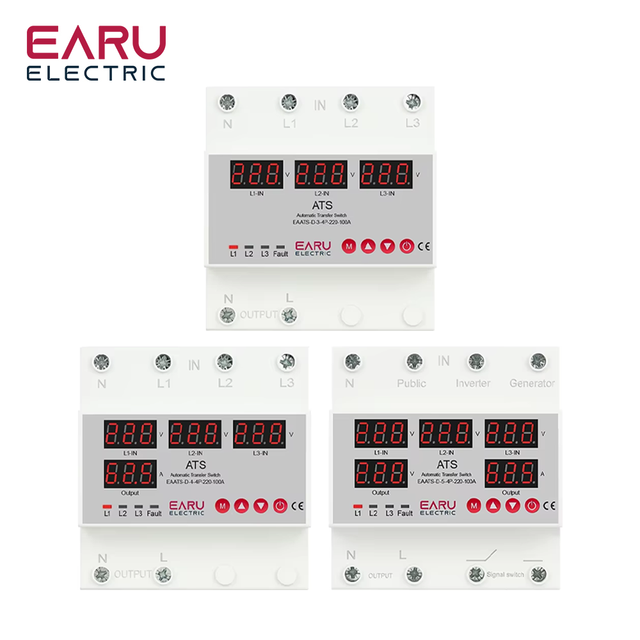 3 Phase 3P+N Over Under Voltage Protector ATS Automatic Transfer Switch Phase Selector Uninterrupted Power Over Current EAATS-D