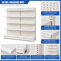 Étagère gondole autoportante robuste à revêtement époxy en poudre simple face, avec panneau perforé blanc, réglable en métal pour supermarché