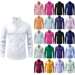Camicia Leggera Elastica da <span class=keywords><strong>Uomo</strong></span> Taglia Grande con Colletto Quadrato, Decorata con Perline, Traspirante in Poliestere, Casual, Lavabile in Lavatrice, Non Necessita di Stiratura - Product Image 1