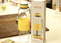 Bouteille d'eau personnalisée de 550 ml en verre borosilicate avec infuseur et manchon en silicone, design moderne, anti-fuite