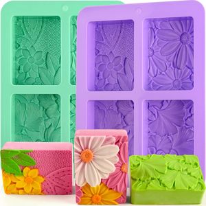 <span class=keywords><strong>Molde</strong></span> de jabón <span class=keywords><strong>rectangular</strong></span> LifeTop, moldes de silicona con patrón de flores rectangulares <span class=keywords><strong>3D</strong></span> para jabón hecho a mano, bombas de baño, velas, chocolate - Product Image 1