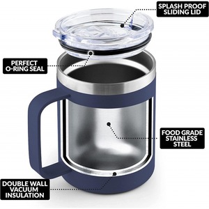Mug à café isotherme en acier inoxydable 18/8 de 12 oz avec poignée, double paroi, isolation sous vide, tasse de voyage pour le camping - Product Image 5
