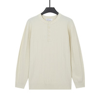 Nouveau pull en tricot pour homme, col boutonné, couleur unie, chaud, respirant, extensible, look classique Old Money, manches longues