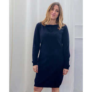 Heyfoo Women's <b>Woolen</b> <b>Dress</b> Sweater ODM Casual Maxi Natural Waistline Knitted Nylon Dark Blue Cut S for Autumn Winter Seasons - Product Image 3