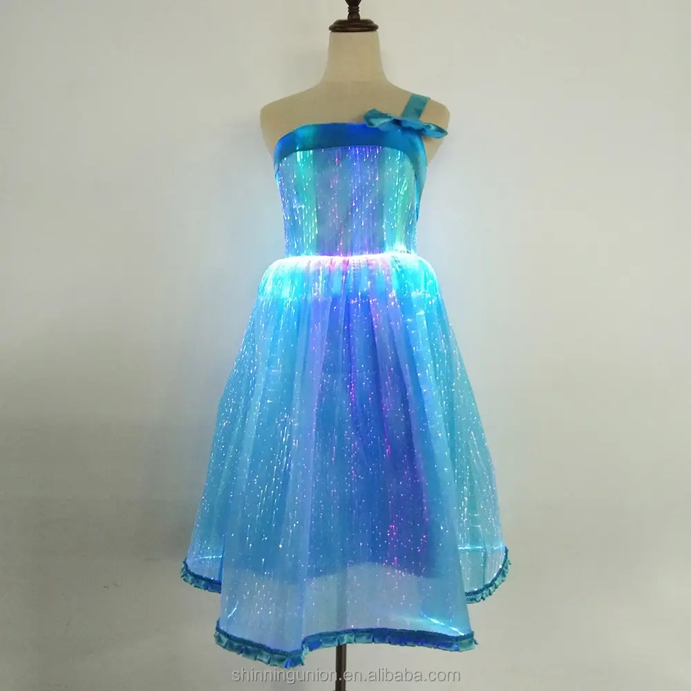 Vestidos de tela óptica de fibra óptica LED, ropa luminosa personalizada de tamaño para mujer, Ropa de baile, rendimiento para niñas pequeñas