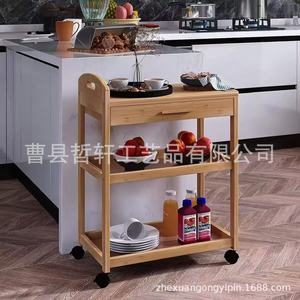 Chariot de cuisine en bois massif à 3 niveaux avec tiroir et roulettes, chariot de rangement portable pour usage domestique - Product Image 5