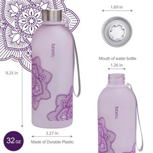 Diseño de botellas de agua de plástico resistente a roturas para adultos Botella de agua con marcador de tiempo púrpura de 32oz - Product Image 2