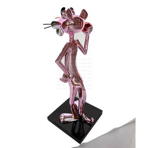 تمثال النمر الوردي من الكروم بالحجم الطبيعي لهدايا أعمال نحت فن البوب وديكور المنزل والطلاء بالراتنج - Product Image 4