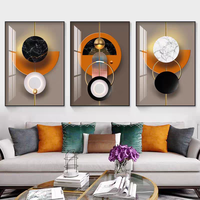 Dekorasi Ruang Tamu Proyek Hotel Modern, Poster Cetak 3D HD Abstrak Emas Mewah, Set 3 Buah Porselen Kristal