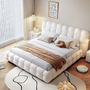 Cama tapizada en crema de felpa | Cama Sherpa de lujo neutral para un dormitorio acogedor - Product Image 2