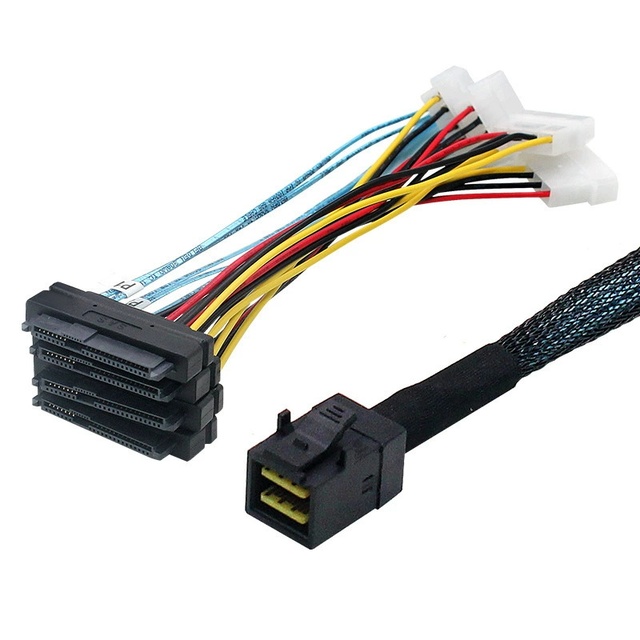 MEO New Mini SAS Cable 12G Array Card SFF-8643 to 4xSAS 8482 Server Hard Disk Data Cable 4P PVC & Metal