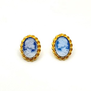 Boucles d'oreilles clous Heizun rétro en <span class=keywords><strong>argent</strong></span> sterling 925 plaqué or 18 carats avec serti clos, forme ovale, pierre bleue, agate et <span class=keywords><strong>camée</strong></span> pour femme - Product Image 2