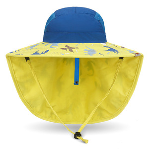 Wide Brim Sun Protection Hat For Kids Adjustable Neck Cover Breathable Summer Outdoor Beach Cap Unisex Royal Blue Pink Lake - Product Image 1