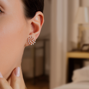 Boucles d'oreilles clous flocon de neige en or rose E1598 avec zircon rond serti griffe pour femme, bijoux tendance et mode - Product Image 2