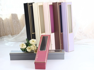 Boîte d'emballage de fleurs en carton rectangulaire de luxe, boîte cadeau pour une seule rose, boîte en papier avec fenêtre transparente - Product Image 3