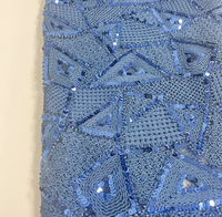 Nouveau style LH – Tissu en maille à sequins brillants, broderie 3D en corde, dentelle perlée, tricot à carreaux bleus pour mariage, textile de maison et vêtements