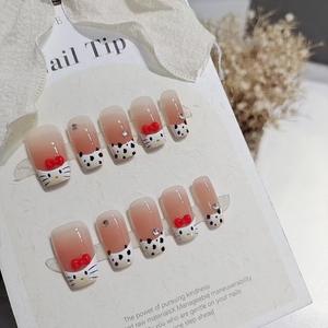 Venta al por mayor 30PCs Set Square Press on Nails Short Cute Cat Cow Wave Point ABS <span class=keywords><strong>Uñas</strong></span> artificiales - Product Image 4
