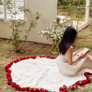 Knitted Rose <b>Blanket</b> 110cm 150cm Handcrafted Bohemian Style Throw For Gift - Product Image 4