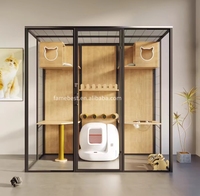 Villa pour chat de luxe moderne en alliage d'aluminium et verre trempé, grande cage intérieure pour chat pour animalerie