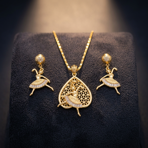 Ensemble collier et boucles d'oreilles pendentif cœur ballerine plaqué or avec perle d'eau douce pour femme, cadeau de mariage hindou - Product Image 5