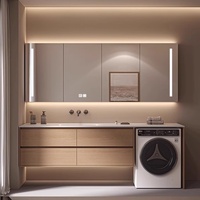 Chaud incurvé tout-en-un bassin salle de bain armoire minimaliste bûche toilette évier combinaison plaque de roche pour hôtel utilisation pour Machine à laver
